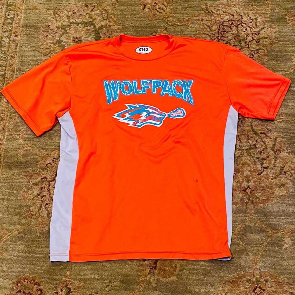 Game Gear Wolfpack Lacrosse Dri Fit Performance Orange Tee Shirt Large